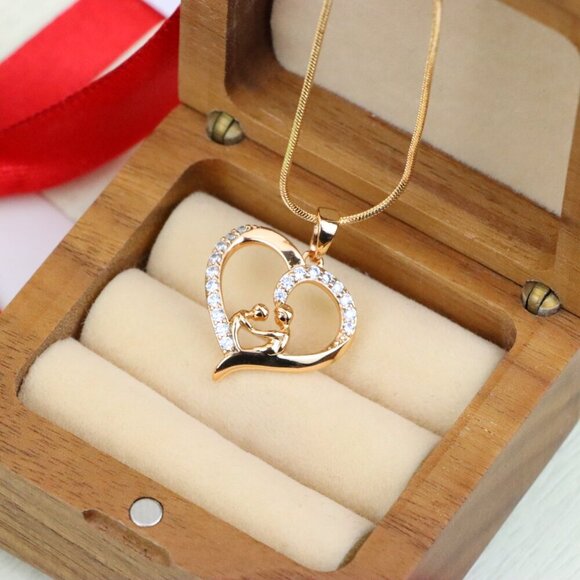 "Rose Gold Mother & Child Heart Pendant with Sparkling Stones, XPPT1312 - Picture 8 of 13